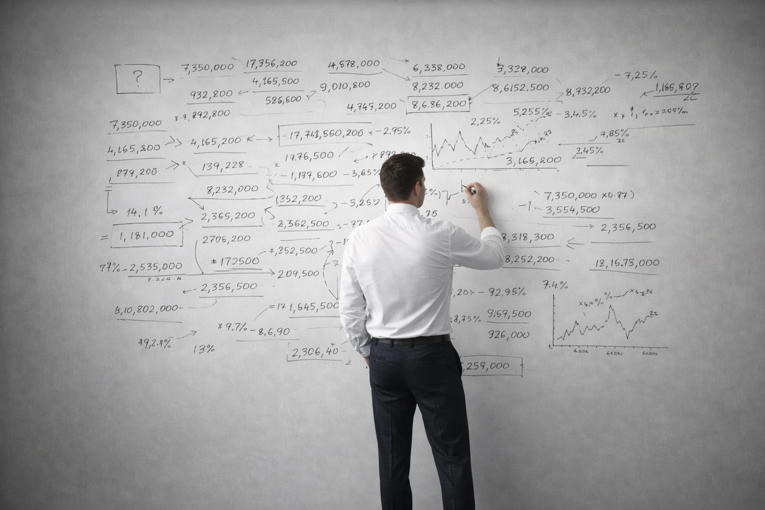 Financial analysis covering a full whiteboard