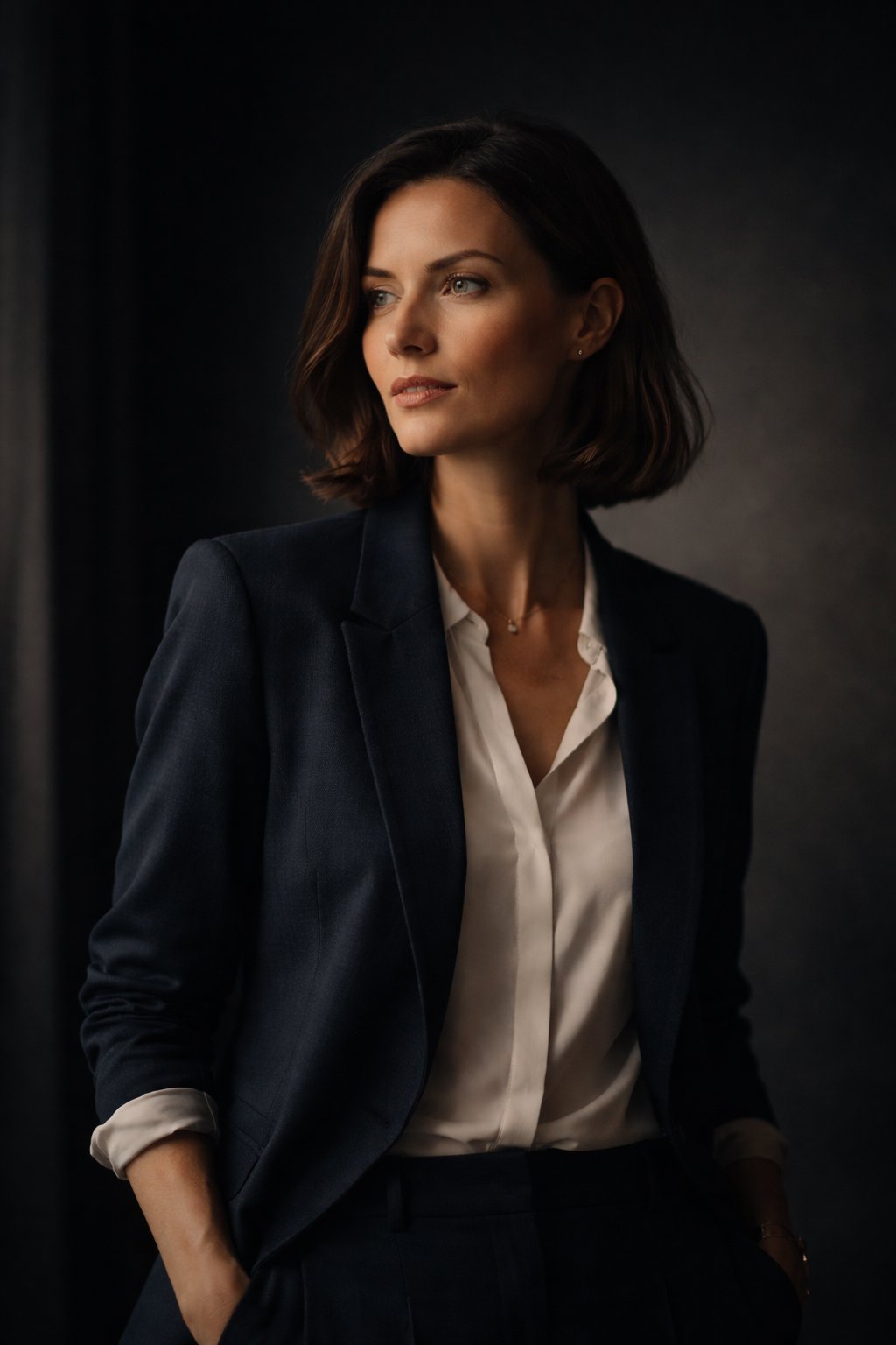 Professional woman looking toward the future